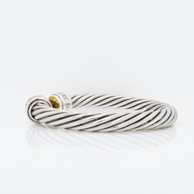 David Yurman 7mm Sterling Silver, Citrine, & Diamond Classic Cable Bracelet For Sale - Image 11 of 15