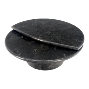 Swivel Adjustable Round Top Black Tessellated Marble Coffee Table