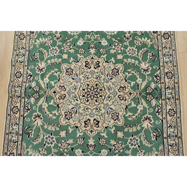 2000 - 2009 Fine Nain Rug 3’3” X 4’10” Green Wool/Silk Traditional Hand-Knotted Carpet For Sale - Image 5 of 12