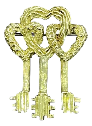 Cartier Key to My Heart 18 Karat Yellow Gold Three Heart Textured Key Pin Brooch