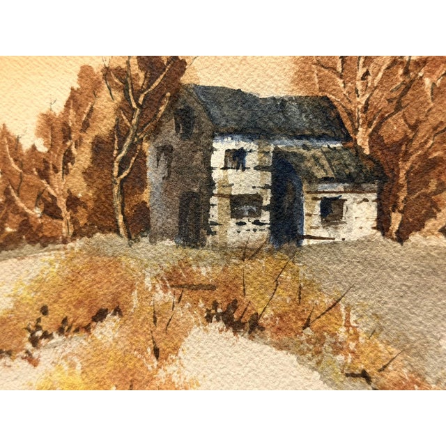 Late 20th Century Original Late 20th Century Watercolour “Indiana Snow in Autumn” With Artist's Initial Signature For Sale - Image 5 of 6