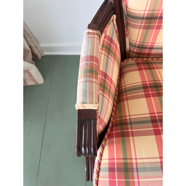 Textile Vintage Madras Plaid Silk Upholstered Accent Chair Made by Owners Select HighPoint North Carolina, Pink Plaid Silk Chair Custom Made For Sale - Image 7 of 18
