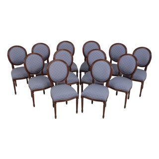 Set of 12 French Louis XVI Mahogany Medallion Back Dining Chairs For Sale