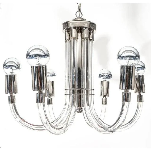 1970s Charles Hollis Jones Chrome and Lucite Chandelier For Sale - Image 11 of 12