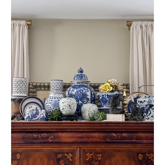 Chinoiserie Fine Porcelain Lotus Flower Blue & White Ginger Jar For Sale - Image 3 of 17