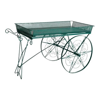 Vintage Large Green Wood and Metal Garden Flower Cart For Sale