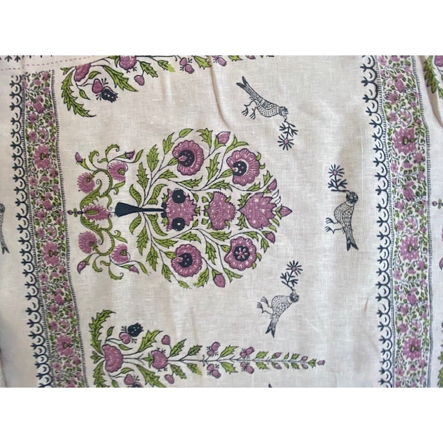 Quadrille Home Couture Kalamkari Border Fabric in Lavender Navy and Green. The Home Couture Kalamkari Border in lavender...