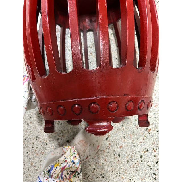 1950s Red Wooden Drum Stool or Side Table | Chairish