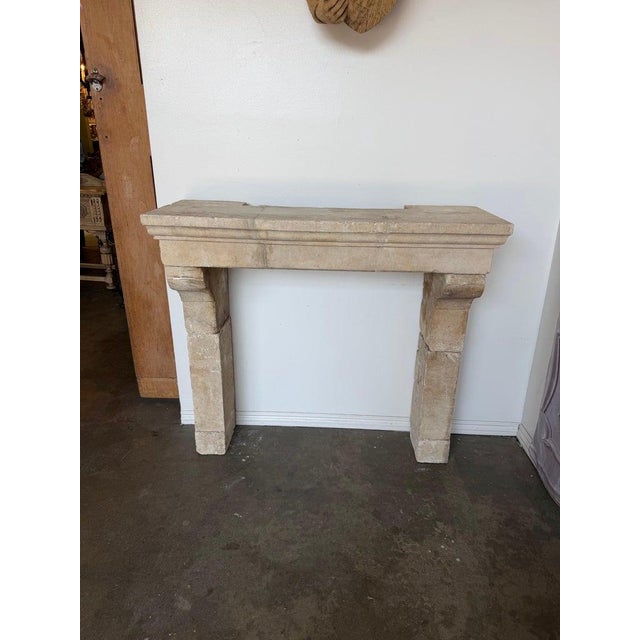 Petite 18th Century French Limestone Fireplace Mantel With Scrolled Corbels For Sale - Image 17 of 17