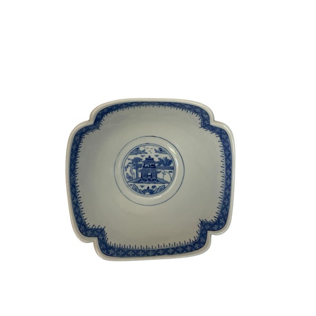 Vintage Large "Blue Canton" Porcelain Deep Square Fruit / Centerpiece Bowl - 9" Made in Portugal 1980s-1990s. Approx. 4...