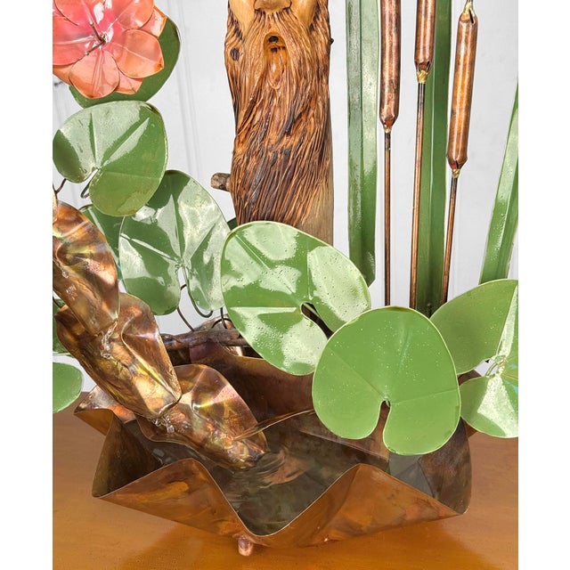 Outsider Folk Copper Art Garden Indoor Water Fountain W/ Live Edge Log For Sale - Image 9 of 12