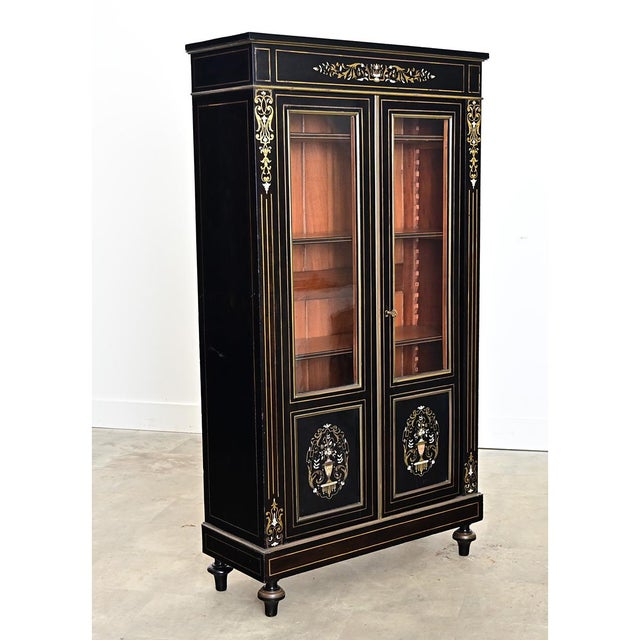 19th Century French 19th Century Ebonized & Inlay Petite Bibliotheque For Sale - Image 5 of 15