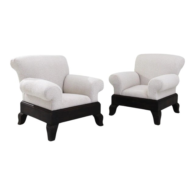 20th Century British Wooden Upholstered Armchairs, A Pair For Sale