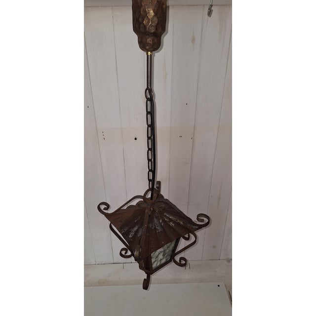 Vintage Rustic German Hanging Lamp in Lantern Shape with Iron, 1980s For Sale - Image 4 of 7