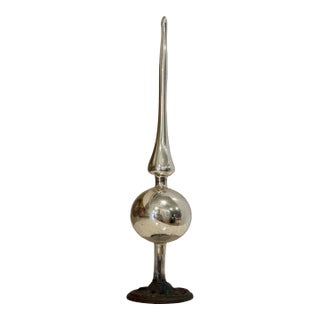 Antique Blown Mercury Glass Christmas Tree Topper With Metal Stand For Sale