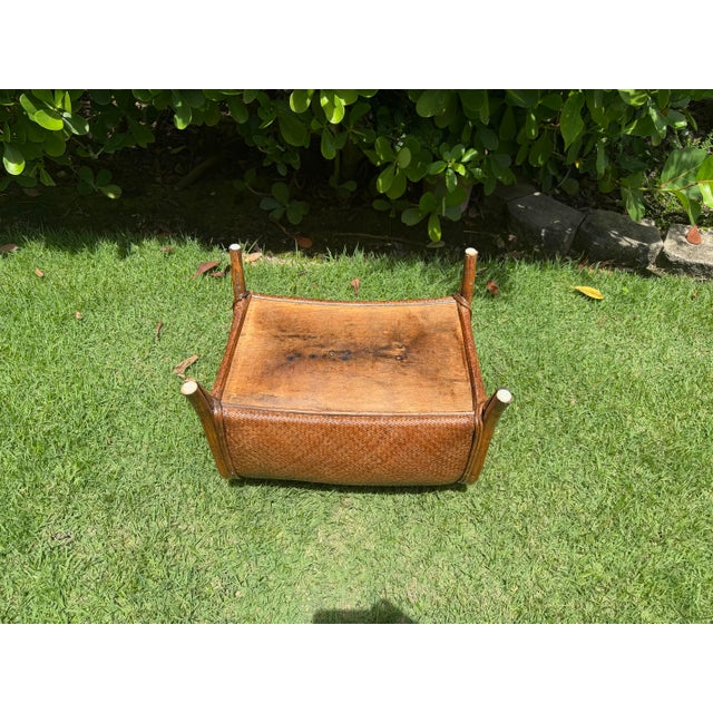 Vintage Organic Modern Barrel Form Rattan Ottoman For Sale - Image 9 of 12