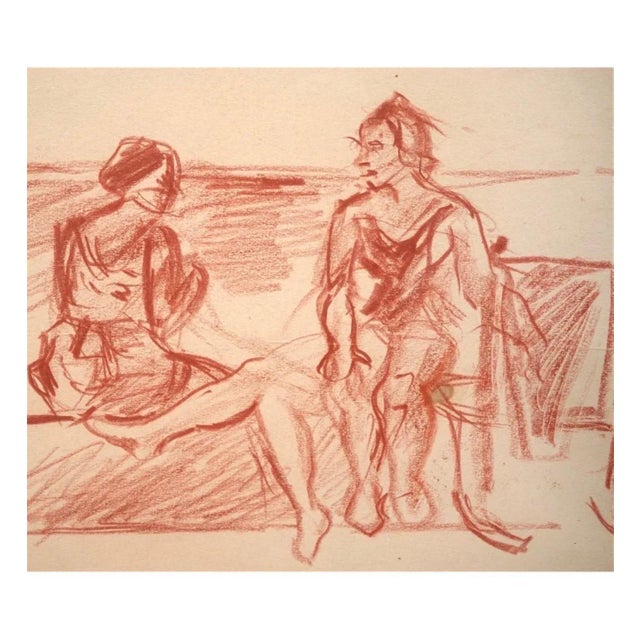 David Burliuk, Modernist Conte Crayon Drawing Beach Scene David Burliuk Russian Futurist, c.1940's For Sale - Image 9 of 11