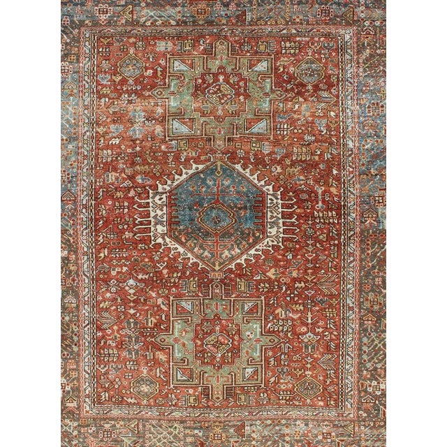 Antique Persian Karadjeh Rug With Geometric Medallions and Tribal Motifs 4'10 X 6'5 For Sale - Image 4 of 13