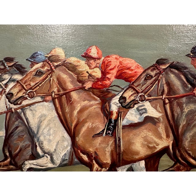English Painting of Jockeys Racing by Ninetta Butterworth For Sale - Image 3 of 10