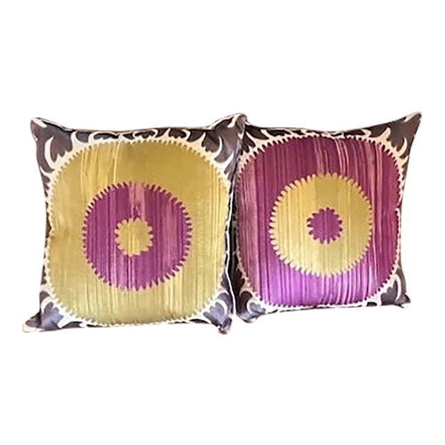 Suzani Pillows With Donghia Fabric and Down Fills (Pair) For Sale