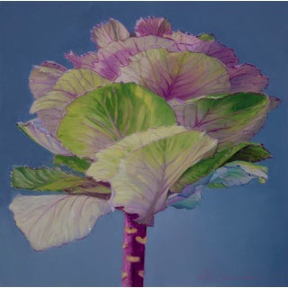 Garden's Flower by Pegah Samaie | Oil on ACM panel Flower with vibrant green and purple leaves For Sale