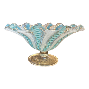 Murano Latticino Dish in Turquoise and White