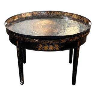 19th Century Painted Tole Tray on Stand For Sale