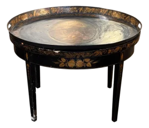 19th Century Painted Tole Tray on Stand