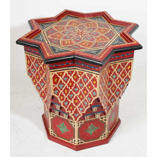 Moroccan Moorish Hand-Painted Polychrome Star Side Table, Circa 1950 For Sale - Image 11 of 13