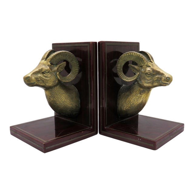 Brass & Wood Bookends, a Pair For Sale