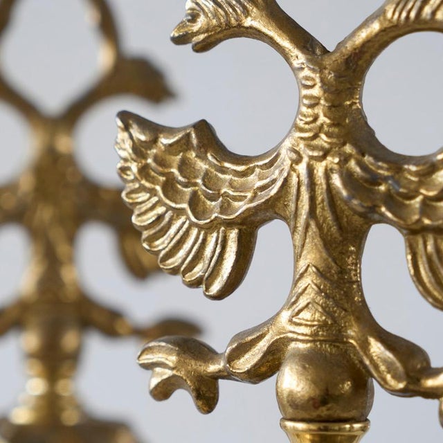 Gold Large 19th Century Andirons in Brass with Birds, 1920s, Set of 2 For Sale - Image 8 of 13