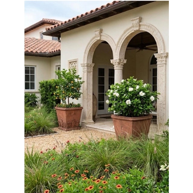 Pair of Grand Tuscan Style Terracotta-Toned Cast Stone Planters For Sale - Image 9 of 12