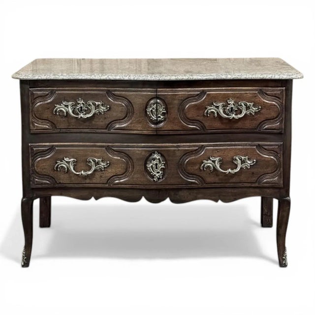 18th Century French Louis XV Walnut Marble Top Commode For Sale - Image 14 of 14