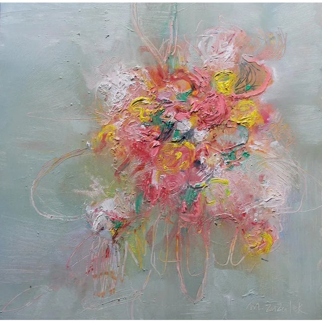 "Flowers in My Sky" Modern Pink Floral Oil Painting by Michele Zuzalek For Sale In Washington DC - Image 6 of 6
