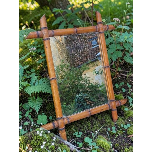 Vintage Bamboo-Style Wooden Mirror, 1960s For Sale - Image 3 of 6