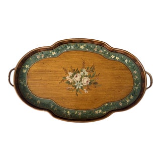 1990s Chelsea House Hand-Painted Wooden Tray With Handles For Sale