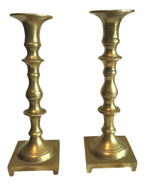 Antique Traditional Heavy Brass Candlesticks- a Pair