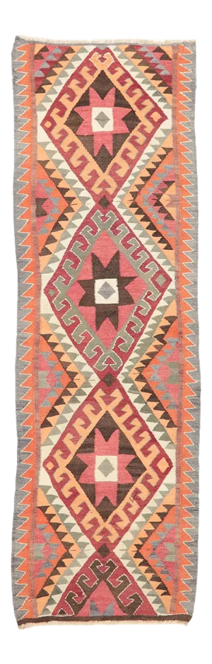 Vintage Colorful Herki Kilim Runner