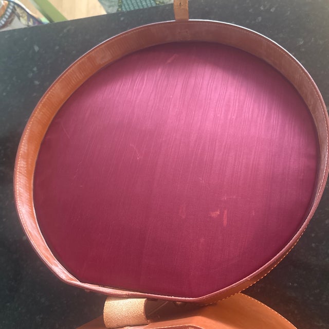 Cognac Leather Rounded Storage Container For Sale In New York - Image 6 of 12
