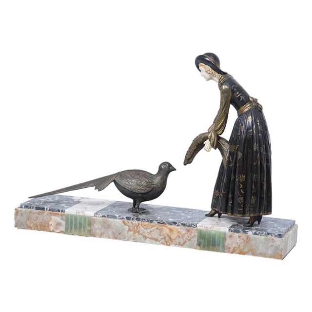 Art Deco Sculpture of Woman with Pheasant, 1930s For Sale