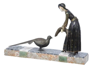 Art Deco Sculpture of Woman with Pheasant, 1930s