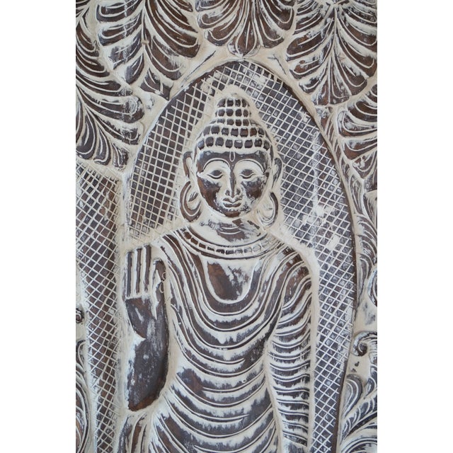 Vintage Standing Buddha Wall Sculpture – Hand-Carved Whitewashed Spiritual Wall Art 72 For Sale - Image 4 of 4