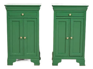 Grange French Louis Philippe Green Lacquered Nightstands, Newly Refinished