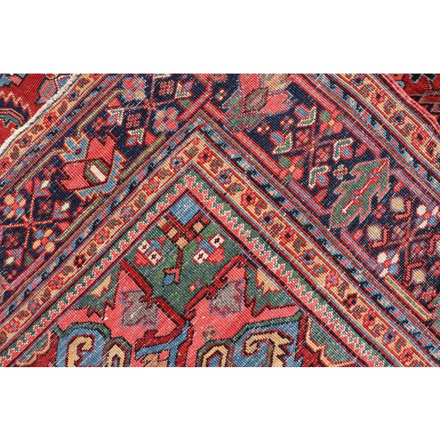 Antique Persian Heriz Serapi Rug With Central Medallion and Geometric Design 9'0 X 12'0 For Sale - Image 12 of 12