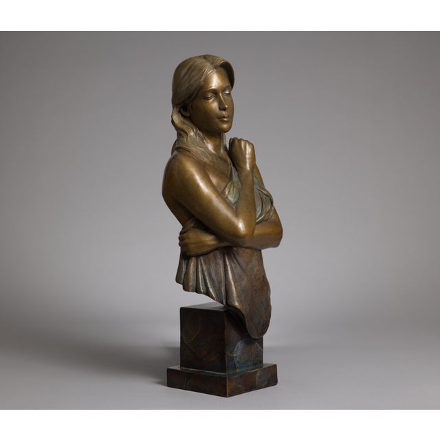 Contemporary 2004 "Dreamer" Contemporary Figurative Bronze Bust Sculpture by Rodd Ambroson - signed verso For Sale - Image 3 of 5