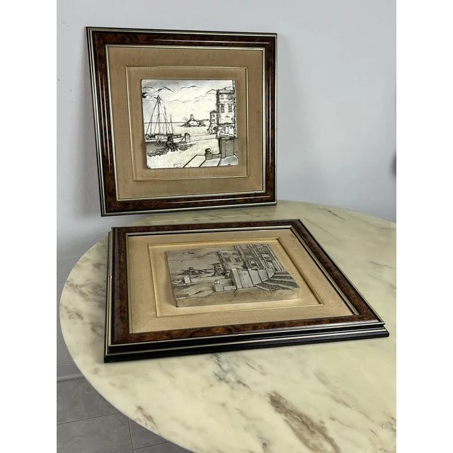 Three-Dimensional Vintage Paintings Patinated Silver, Italy, 70s, 1970s, Set of 2 For Sale - Image 6 of 10
