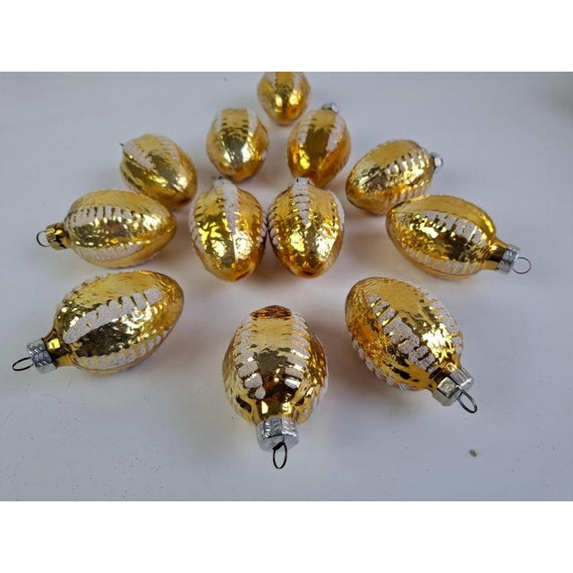 Glass Vintage Czechoslovakian Hand-Painted Golden Glass Christmas Ornaments, 1970, Set of 12 For Sale - Image 7 of 12