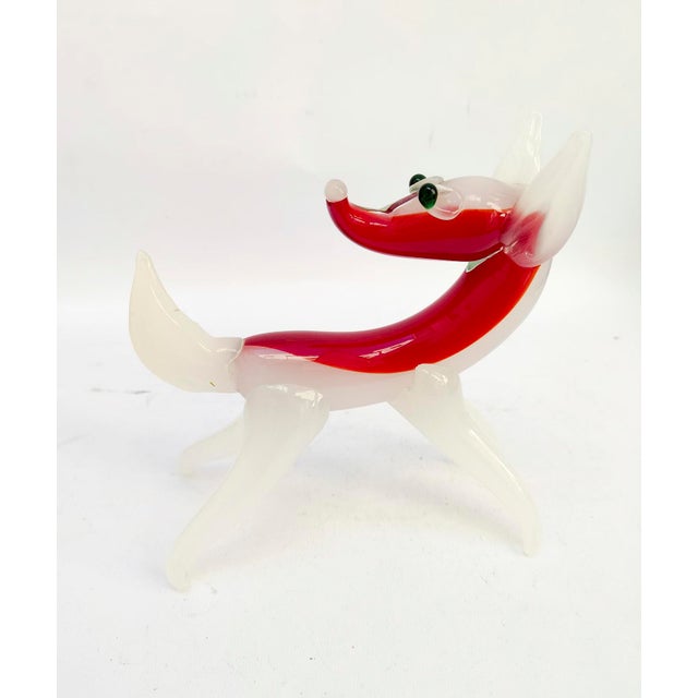 1950s Vintage White and Red Murano Glass Fox Figurine attributed to Murano for Maestri di Murano, 1950s For Sale - Image 5 of 10
