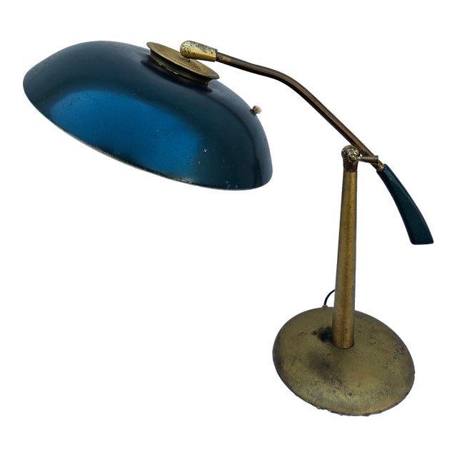 Turquoise Mid-Century Modern Industrial Desk Lamp For Sale