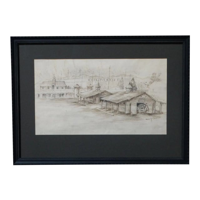 Bess Haddon Canright - Gilmore Racetrack 1910 Pen and Ink Drawing For Sale